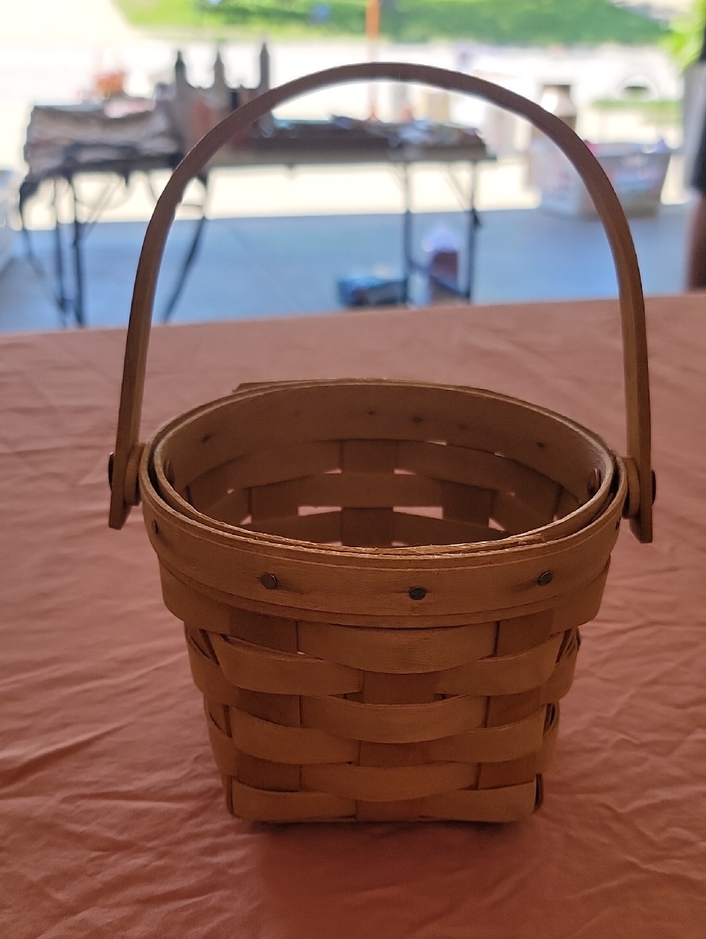1987 Longaberger Round Basket Hinged Handle Handwoven USA Signed  “BLC”